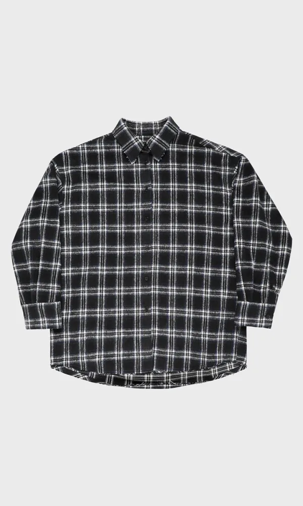 Raw-cut Warm Check shirt_Dark Navy