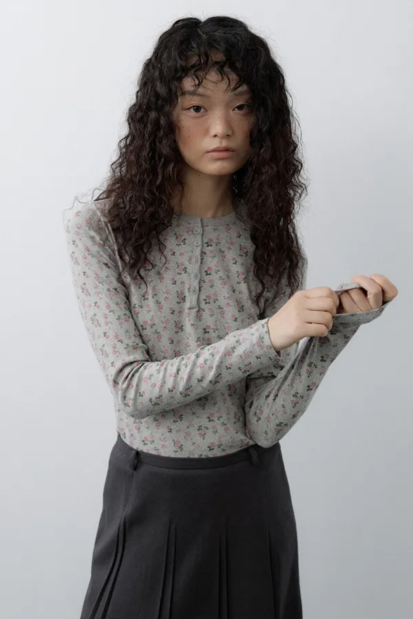 Tiny Floral Henley Top (Melange)