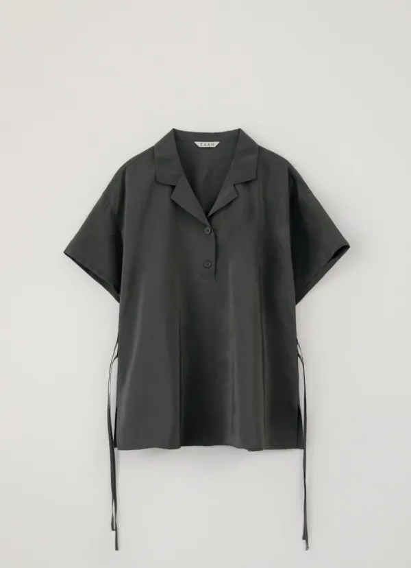 Rayon Drawstring Blouse (Charcoal)