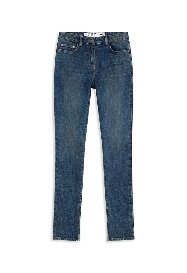ZIP SLIT SKINNY JEANS, DARK BLUE