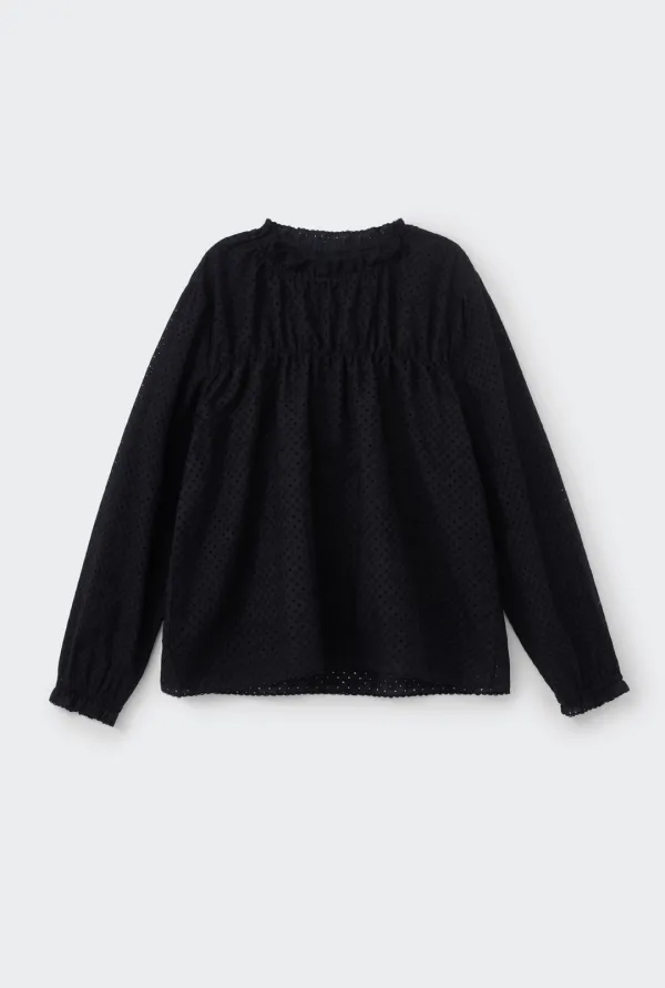LACE GATHERED BLOUSE (BLACK)