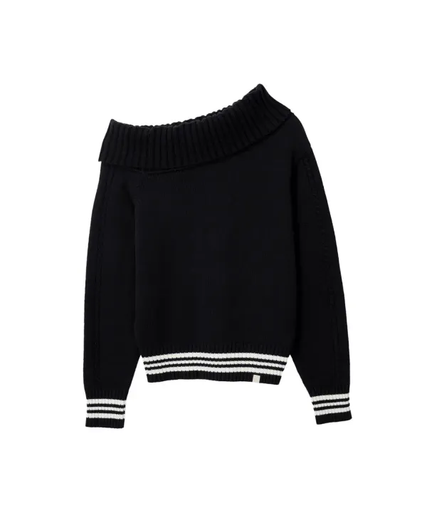 Sally Unbalanced Off Shoulder Knit-Black