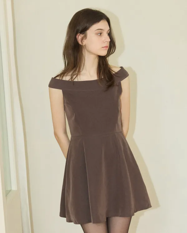 Matt slim off shoulder mini dress - brown