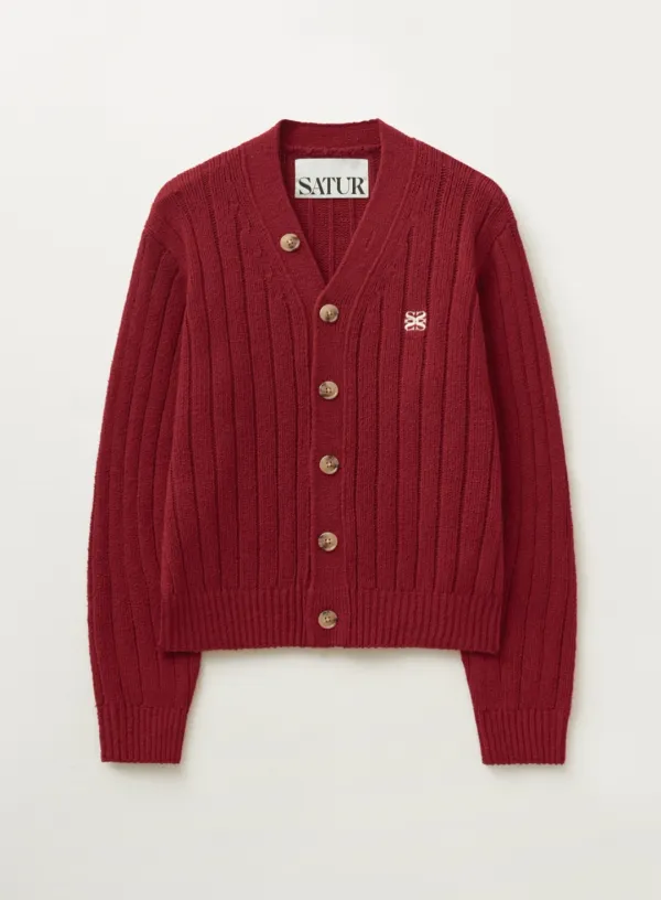 (W) Faro Over Size Boucle Cardigan - Burgundy Red
