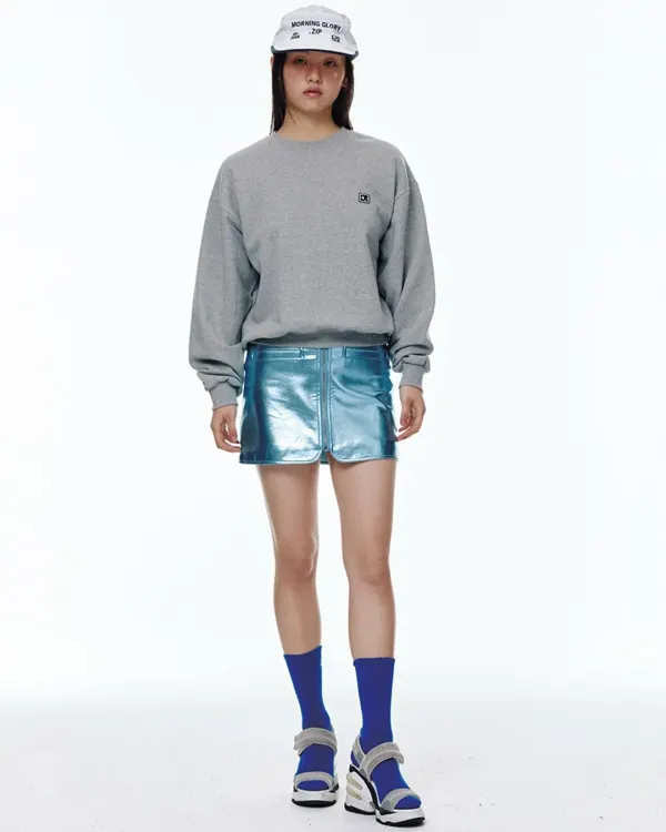SHINING LEATHER MINI SKIRT_BLUE