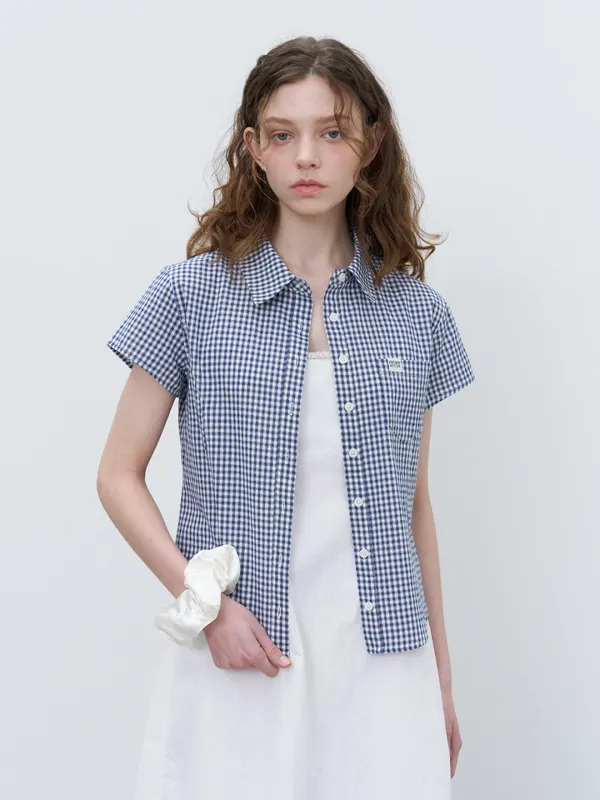 Gingham check half shirt [KNSS07SH01]_Navy