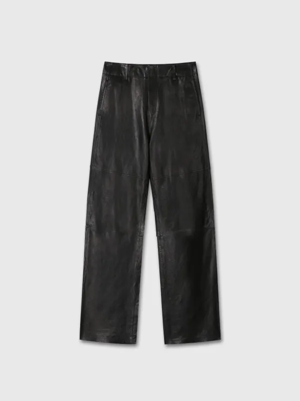 (W) VEGETABLE TANNED LEATHER ROUNDED LEG PANTS_ BLACK