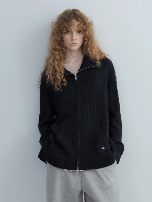Merino Weave Zip-Up (Midnight Navy)