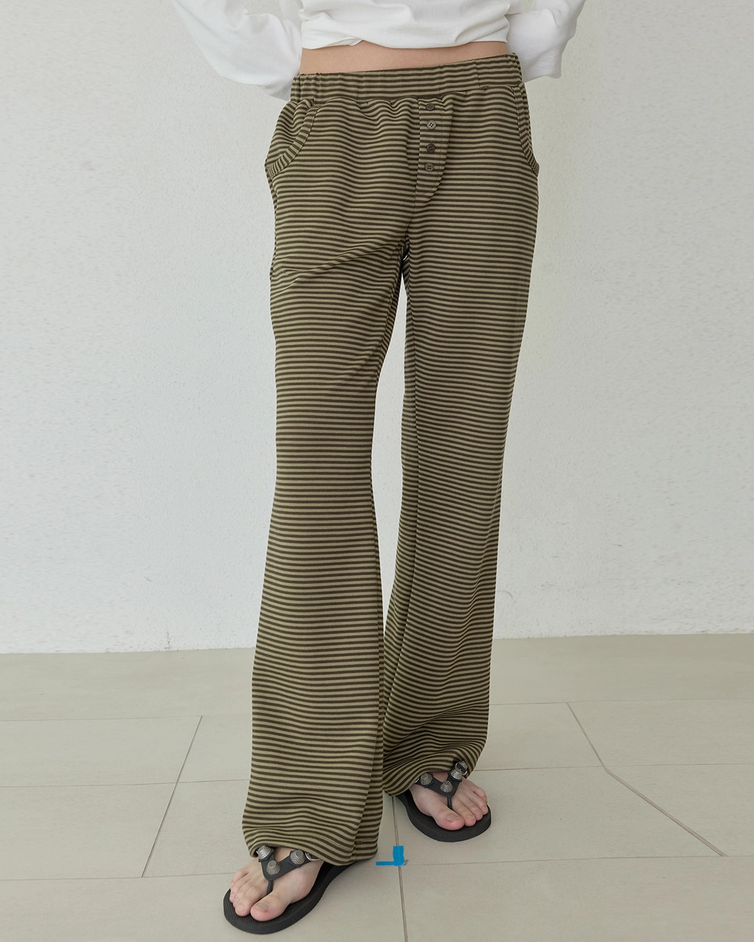 오데스 STRIPE JERSEY PANTS - KHAKI 상품 이미지 2