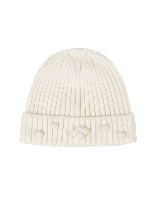 POM POM RIBBED BEANIE [CREAM]