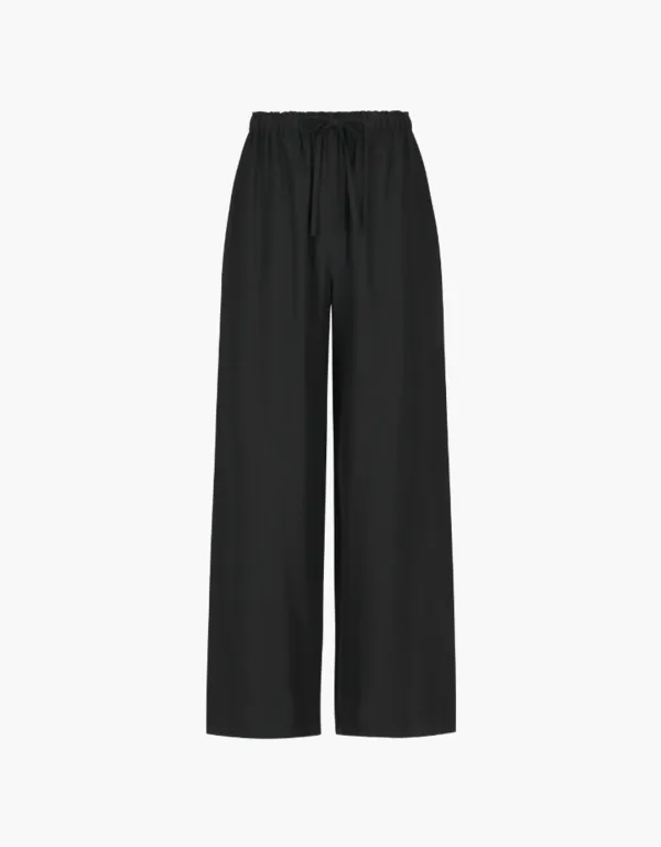 linen pocket banding pants - black
