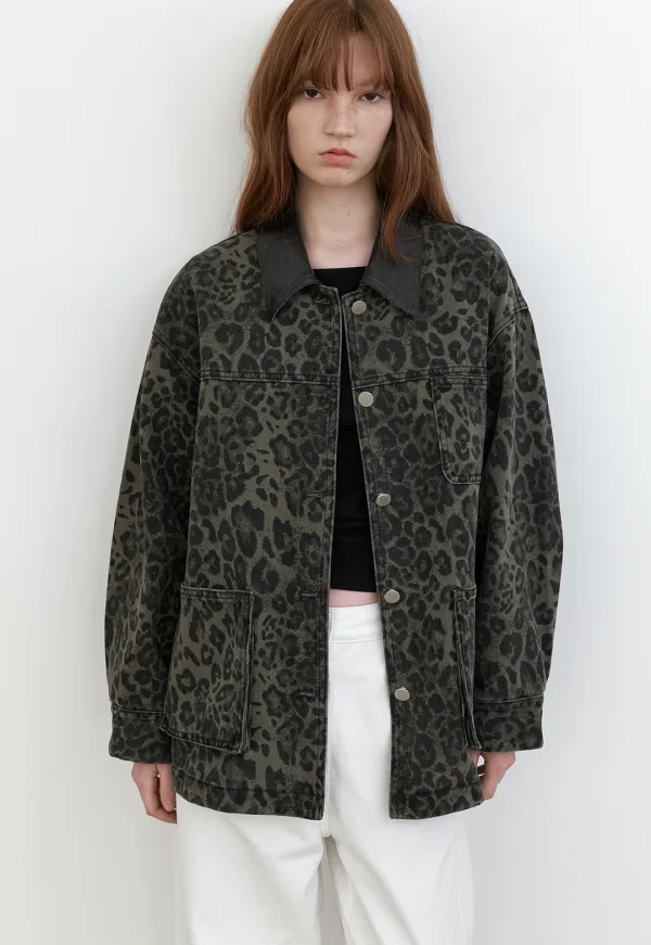 (JK-3067)LEOPARD WASHING DENIM JACKET