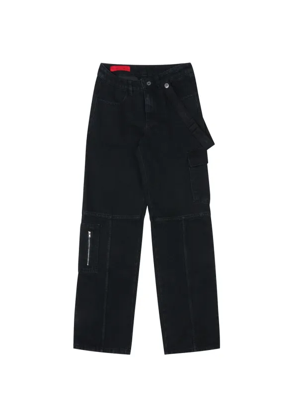 CROSS WAIST WIDE PANTS, BLACK