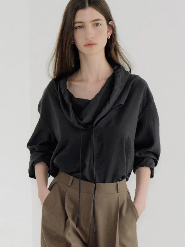 draped cowl hood blouse (midnight) orc 6115