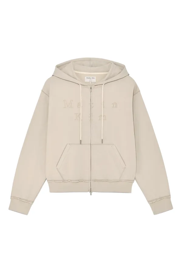 APPLIQUE CUTTED LOGO HOODY ZIP UP IN BEIGE