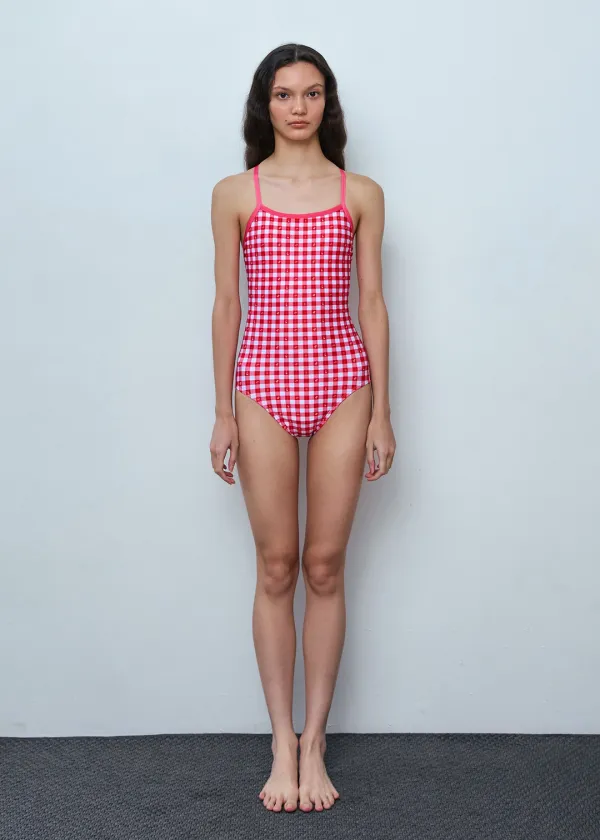 [Active] Gingham Check One-Piece Swimsuit_Red