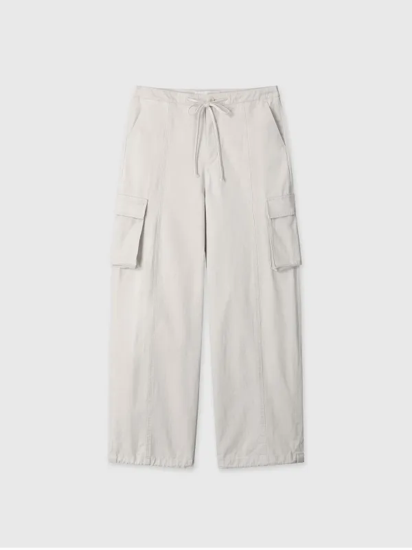 (W) COTTON DRAWSTRING CARGO TROUSERS_ IVORY