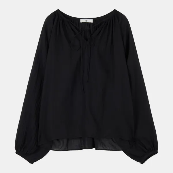 drawstring shirring blouse (black)
