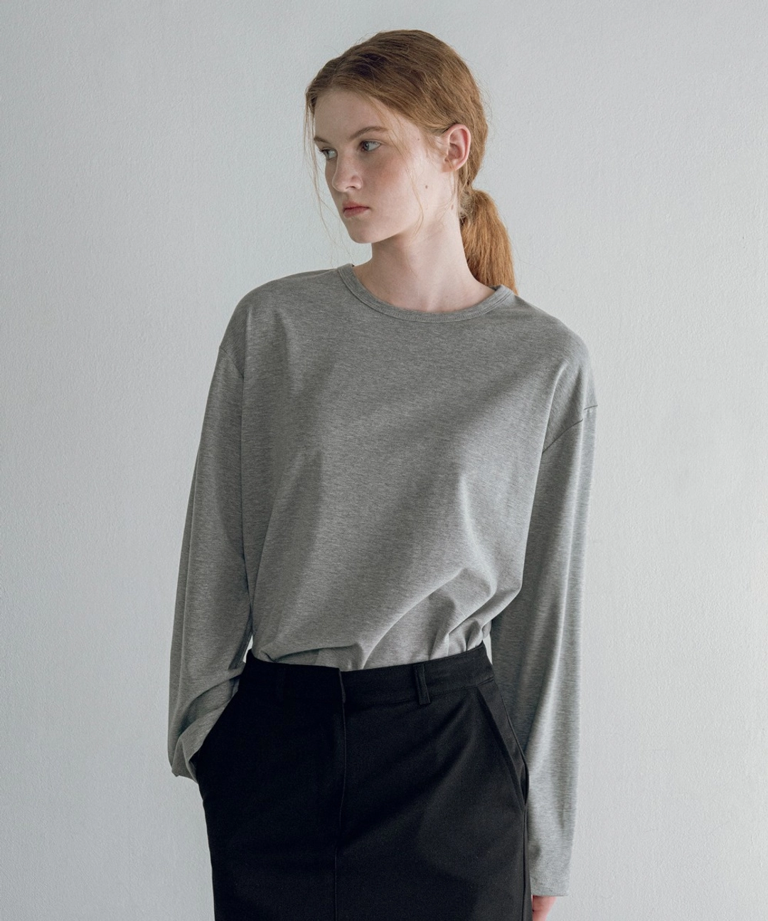 반원 아뜰리에 A3553 에센셜 롱 슬리브_Melange gray 상품 이미지 2