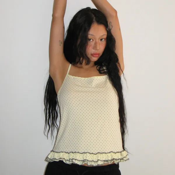 DOT FRILL STITCH SLEEVELESS SOFT YELLOW