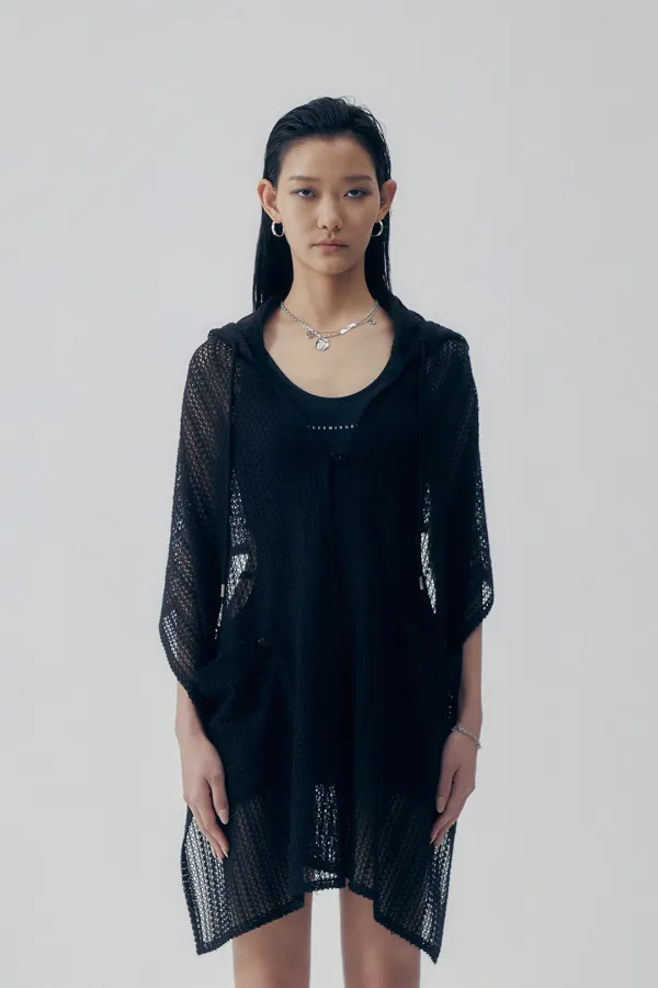 Lace Cover-up Hoodie [ Black ]
