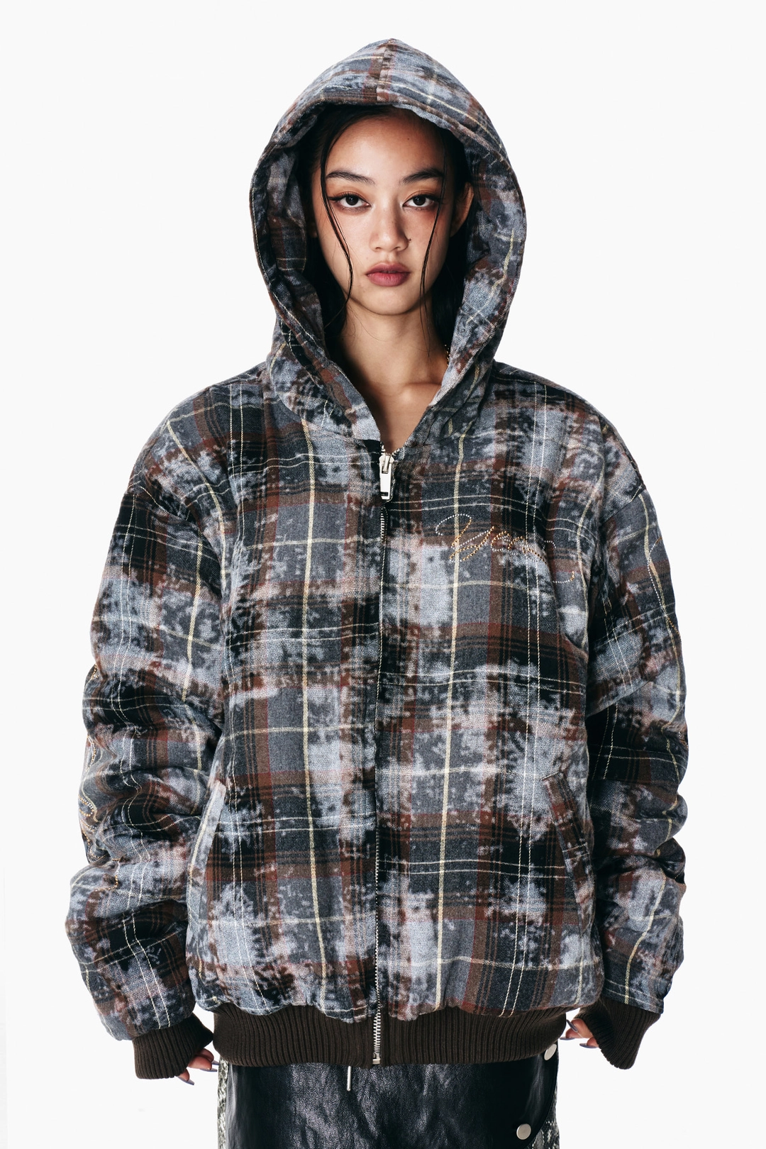 와이이이엘 CUBIC TARTAN CHECK HOODIE JUMPER BROWN 상품 이미지 2