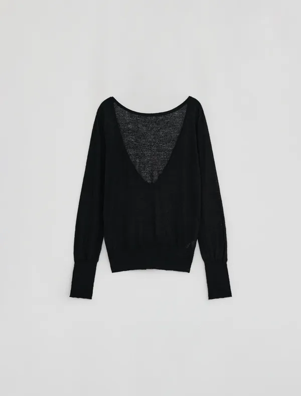 [3rd REORDER] DEEP V-NECK ALPACA KNIT [BLACK]