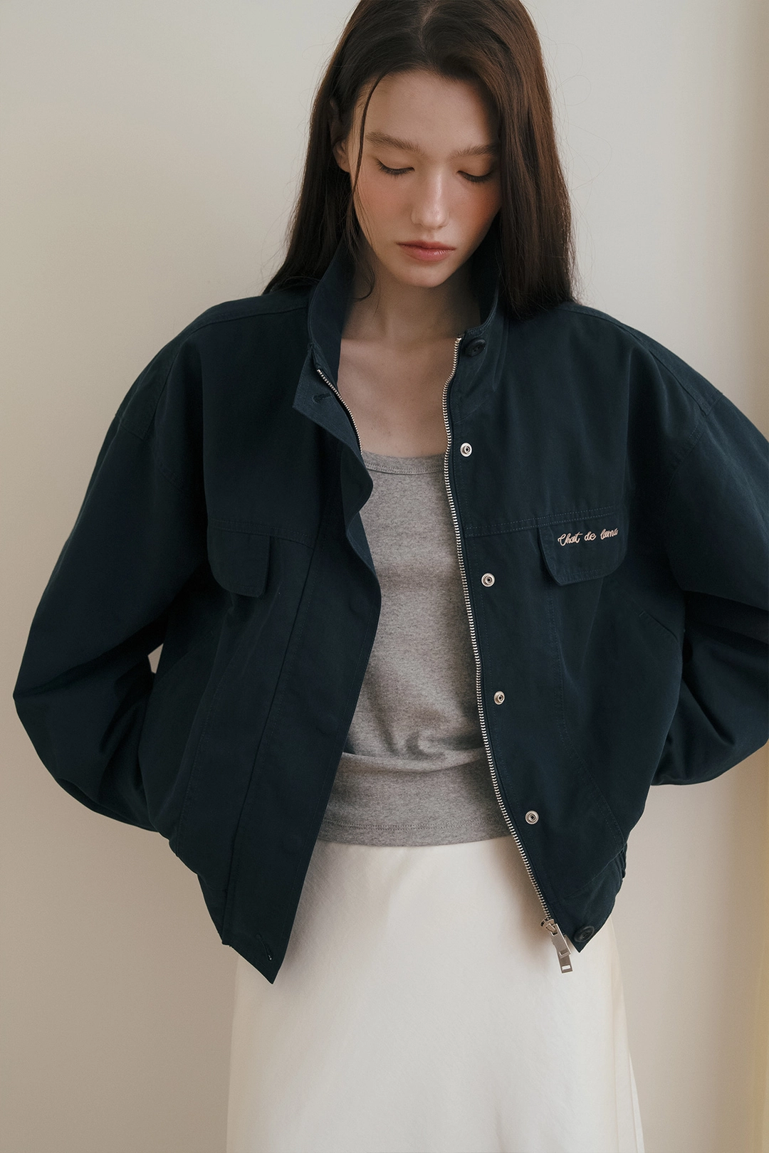 샤드라마 HIGH-NECK COTTON WASHED BOMBER JUMPER [DARK NAVY] 상품 이미지 2
