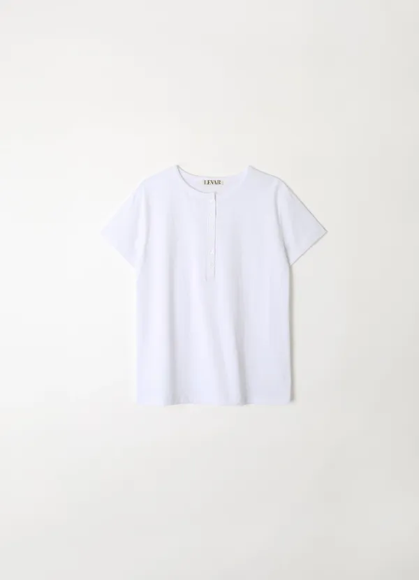 Henley Neck Cotton T-shirt - Off White