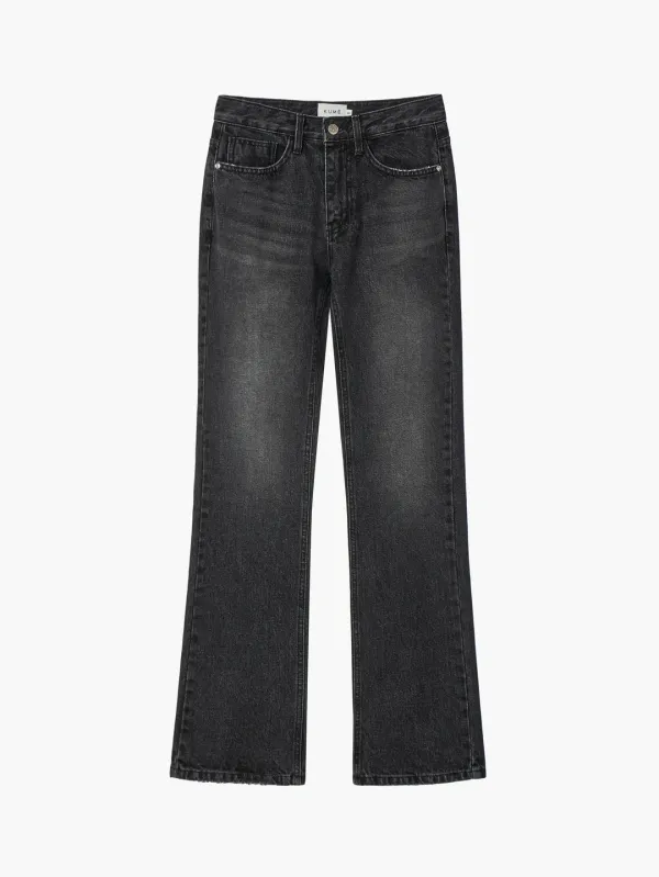 KUME Destroyed Straight Denim Pants, Black
