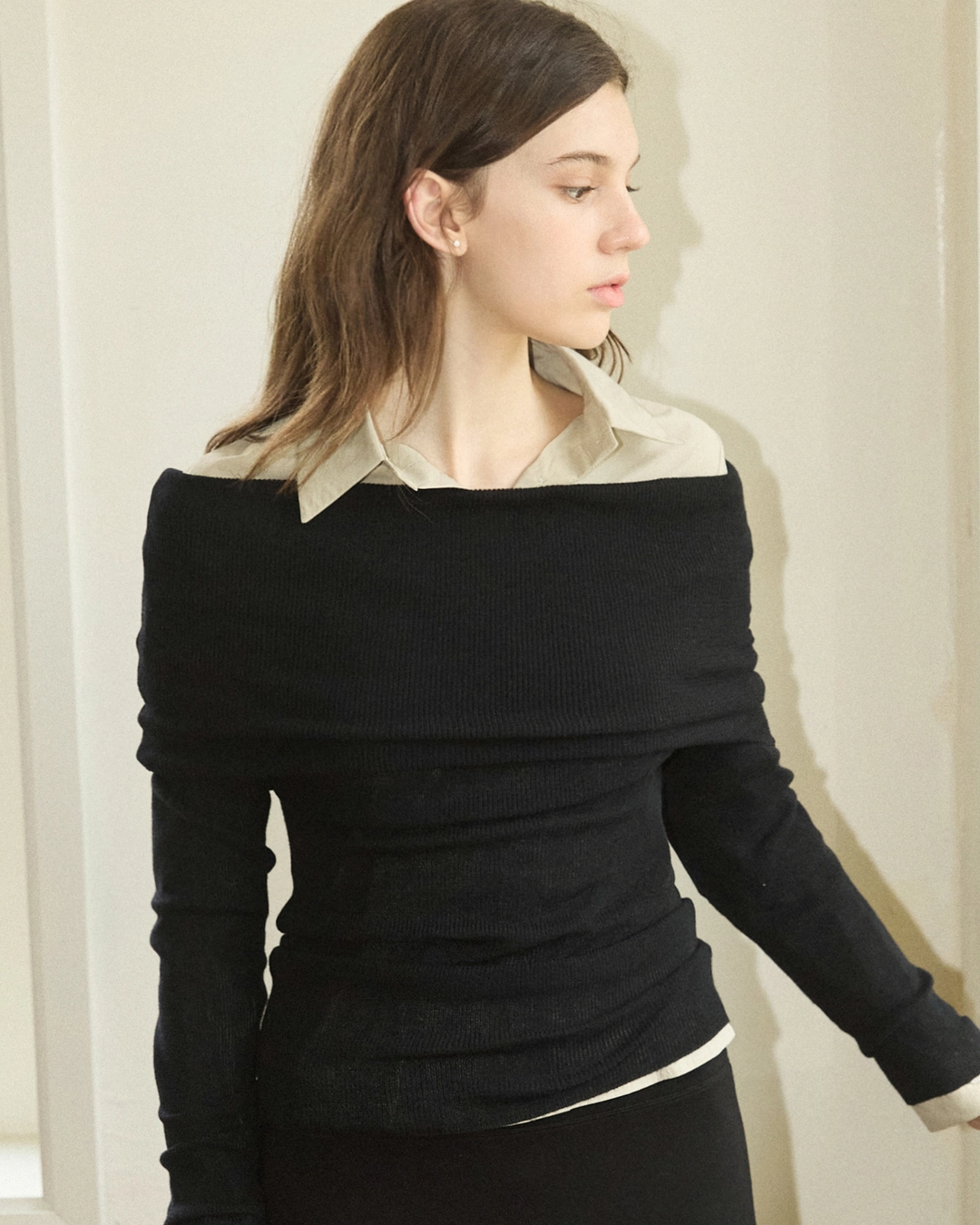 어다울 Moody two way off shoulder knit - black 상품 이미지 3
