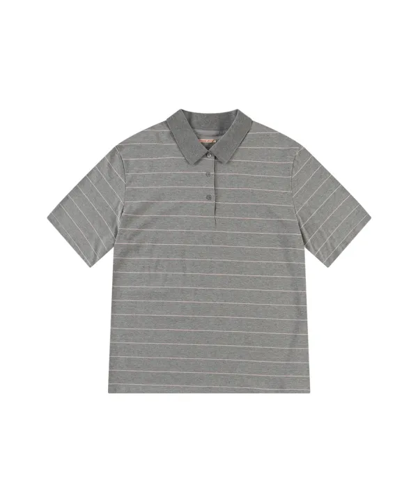 A3599 루즈핏 스트라이프 칼라 티셔츠_Light gray