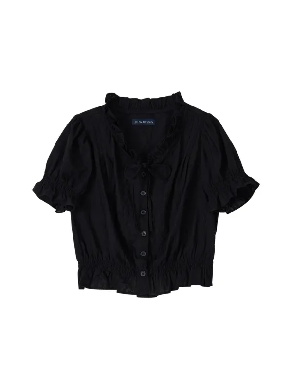 Lace Puff Shoulder Blouse_ Black