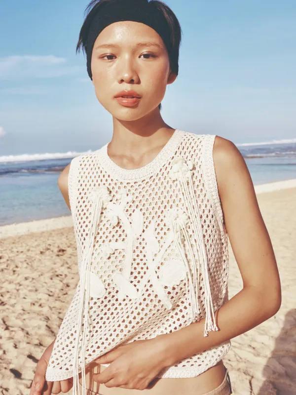 NET FLOWER KNIT VEST_IVORY