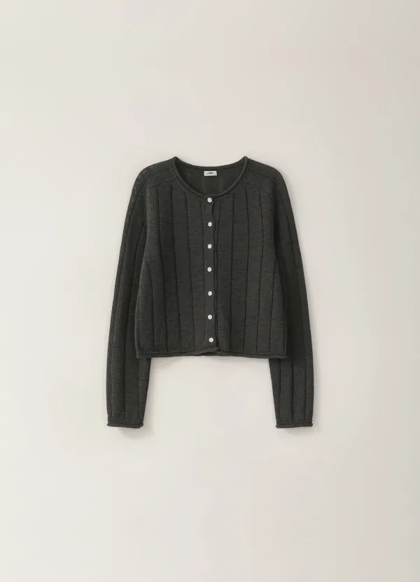 Paper Raglan Ribbed Cardigan - Charcoal