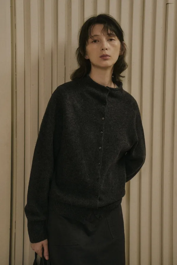 LAURA MOCK-NECK KNIT CARDIGAN_CHARCOAL