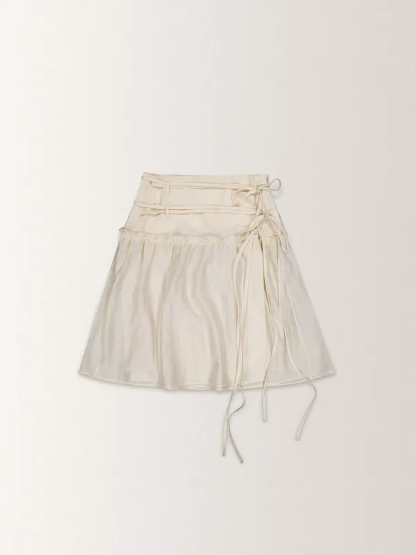 SHEER WRAP FRILL SKIRT [ CREAM BEIGE ]