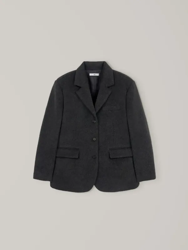 Hairy Wool Blazer Coat - Charcoal