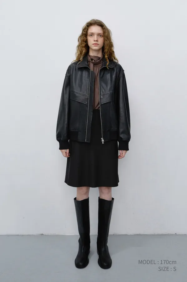 UNISEX STAND COLLARED LEATHER BLOUSON BLACK_UDJU6C103BK