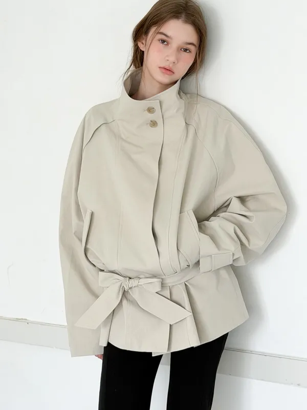 (10/8 예약배송)HIGHNECK BELT TRENCH COAT - CREAM