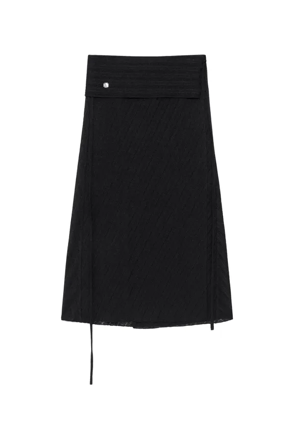 FOLDOVER LAYERED MAXI WRAP SKIRT IN BLACK