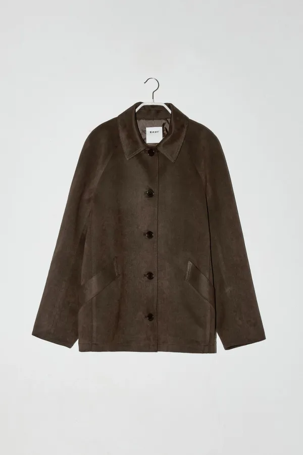 SUEDE SINGLE HALF COAT - BROWN