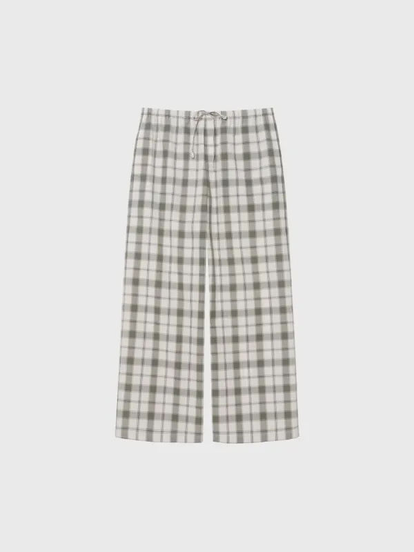 Soft cotton check banding pants (green)
