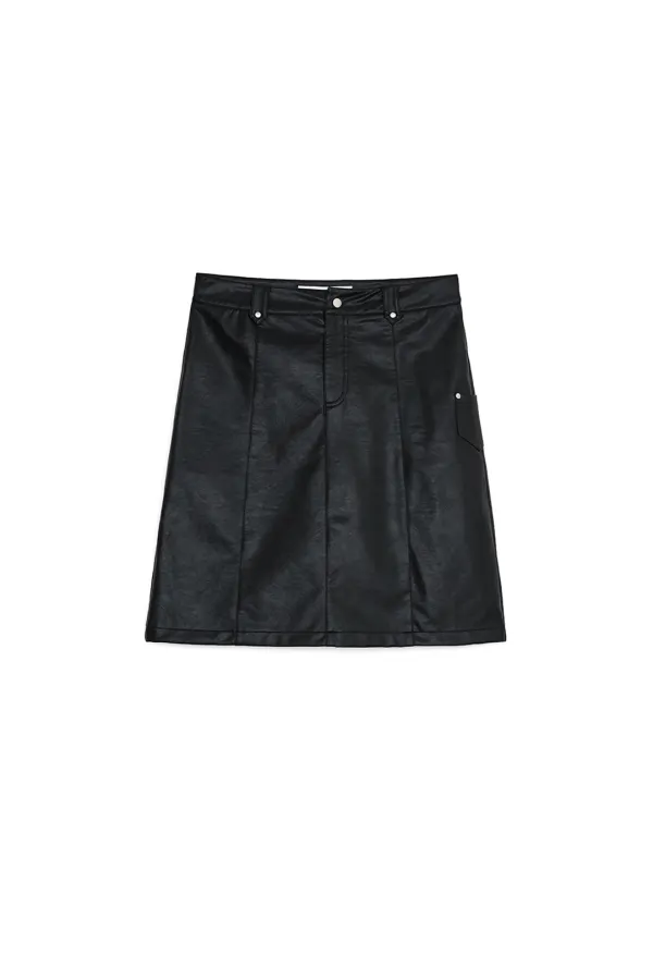 RIVET POCKET MIDI SKIRT, BLACK