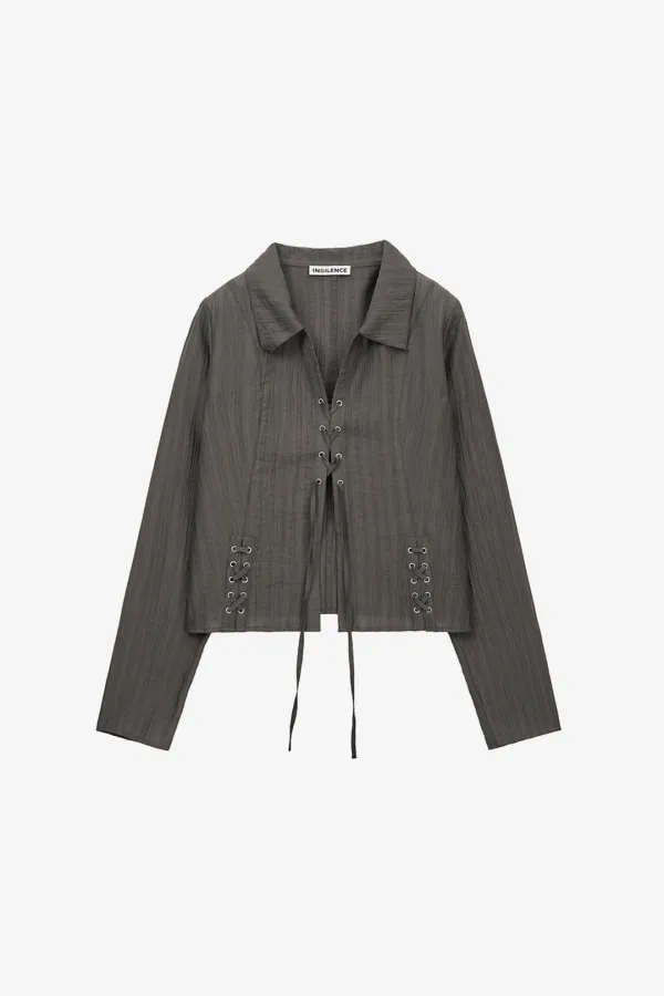 레이스업 스트랩 셔츠 KHAKI BROWN