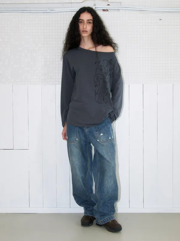 Vintage Comb Loose T-Shirt [Charcoal]