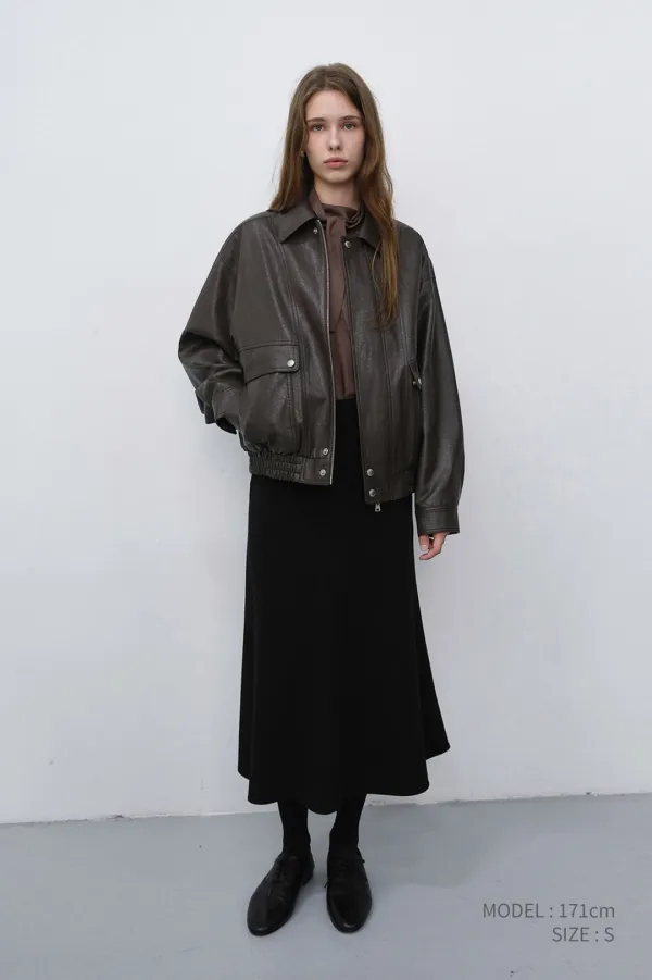 UNISEX LEATHER ZIP-UP BLOUSON DARK BROWN_UDJU6C105W2