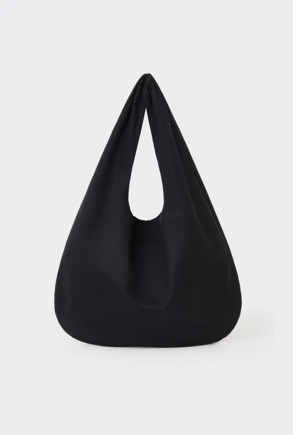 STRIPE SHIRRING SHOULDER BAG (BLACK)