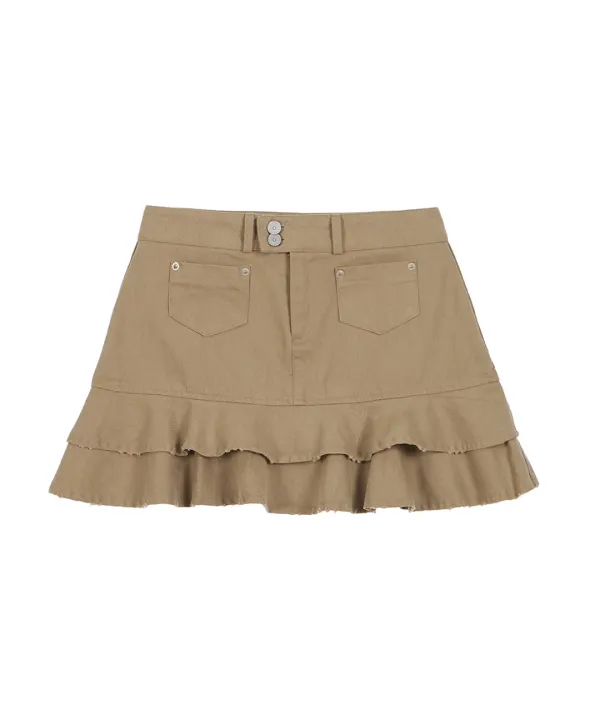 Rebel Layer Frill Mini Skirt [Beige]
