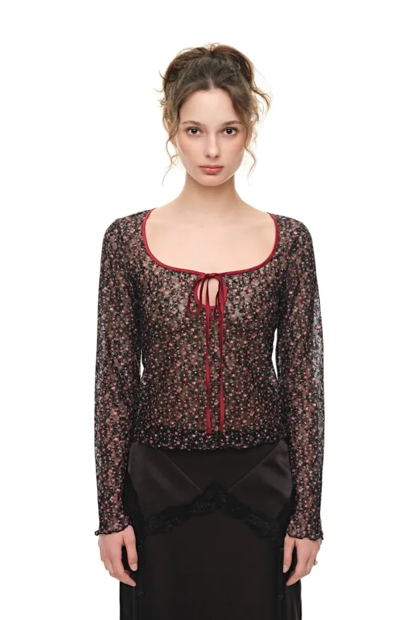 METALLIC FLORAL 02 KEYHOLE TIE TOP (RED)